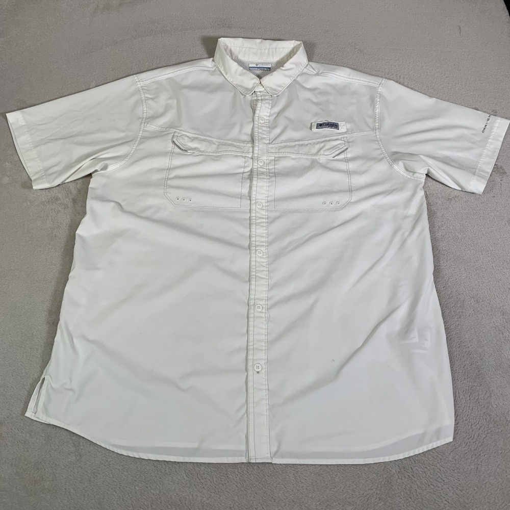 Columbia Shirt Mens XL White Omni-Shade Short Sleeve Vented Fishing Button Front